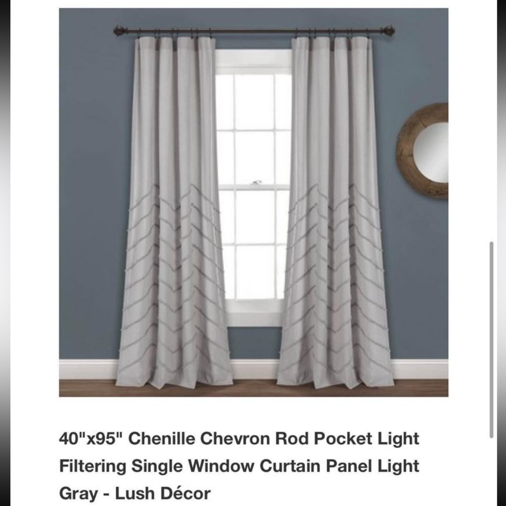 2 Grey Light Filtering Curtain Panels